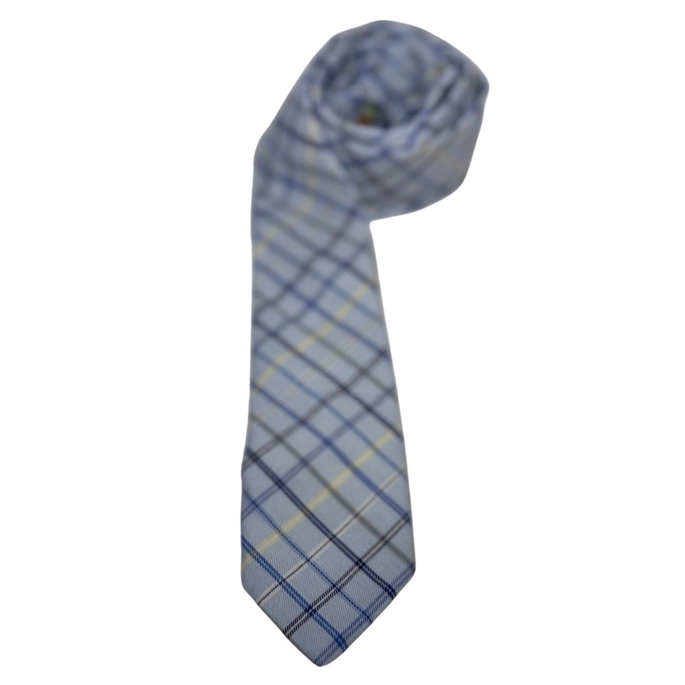 Original Penguin Mens Slim Necktie Light Blue Plaid Cotton Blend 2.5 Inch Wide